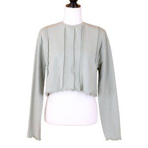 Nasty Gal Collection Cropped Ruffle Sweatshirt Women Top Small Sage Green CA211